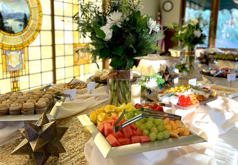 Catering buffet in the UO president’s conference room.